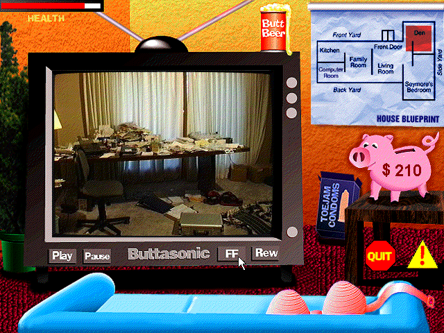 Seymore Butts Interactive II: In Pursuit of Pleasure (Windows 3.x) screenshot: Now we are in Seymour's apartment with a floor plan