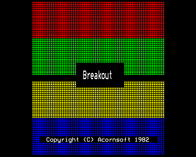 Arcade Action (BBC Micro) screenshot: Breakout: Title