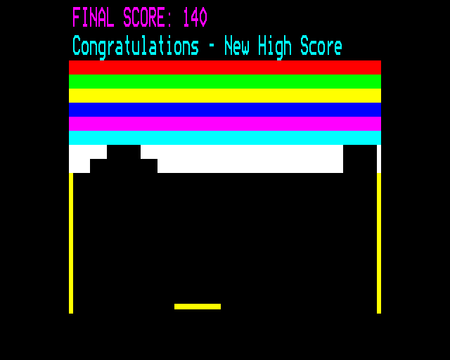 Arcade Action (BBC Micro) screenshot: Breakout: Game Over