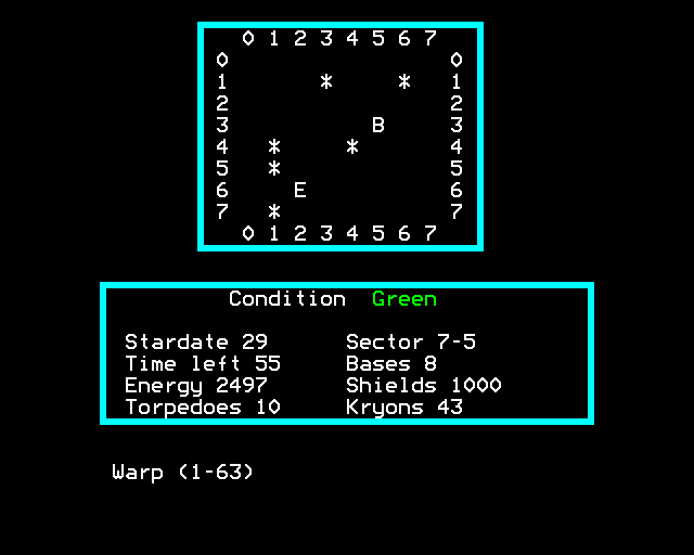 Games of Strategy (BBC Micro) screenshot: Galaxy: Warp Drive