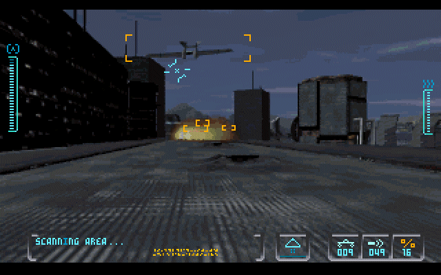 Cyberia 2: Resurrection (DOS) screenshot: Enemy bomber is making holes in the highway