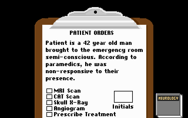 Life & Death II: The Brain (DOS) screenshot: Reviewing patient's profile
