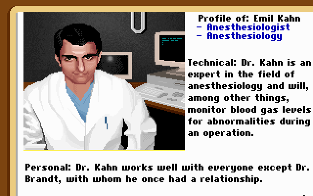 Life & Death II: The Brain (DOS) screenshot: Reviewing staff