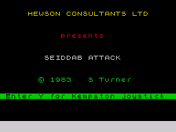 3D Seiddab Attack (ZX Spectrum) screenshot: Y for Kempston - Loading.