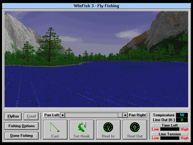 WinFish 3.0: Fly Fishing (Windows 3.x) screenshot: We prepare to start fishing