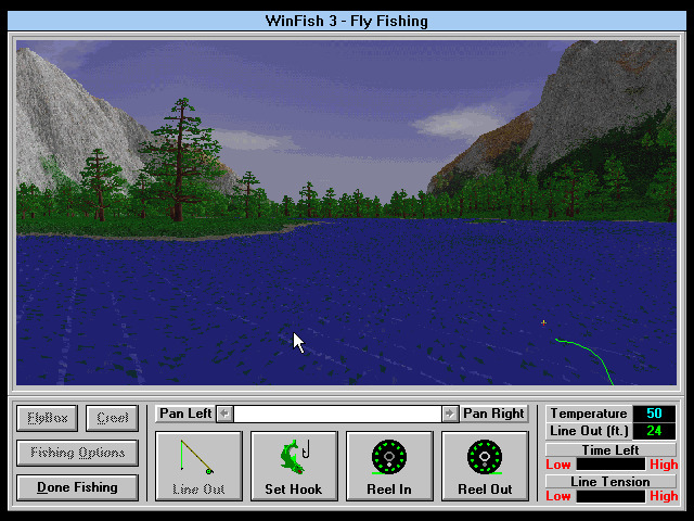 WinFish 3.0: Fly Fishing (Windows 3.x) screenshot: Isn't it relaxing?