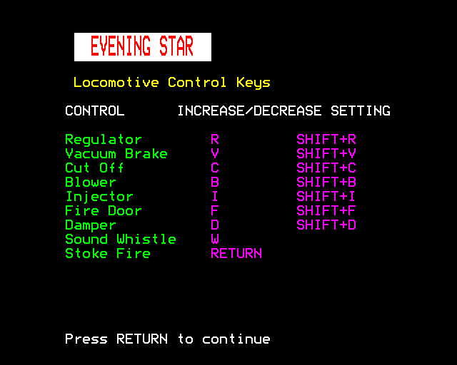 Evening Star (BBC Micro) screenshot: Instructions