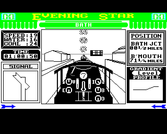 Evening Star (BBC Micro) screenshot: Pulling out of the Station