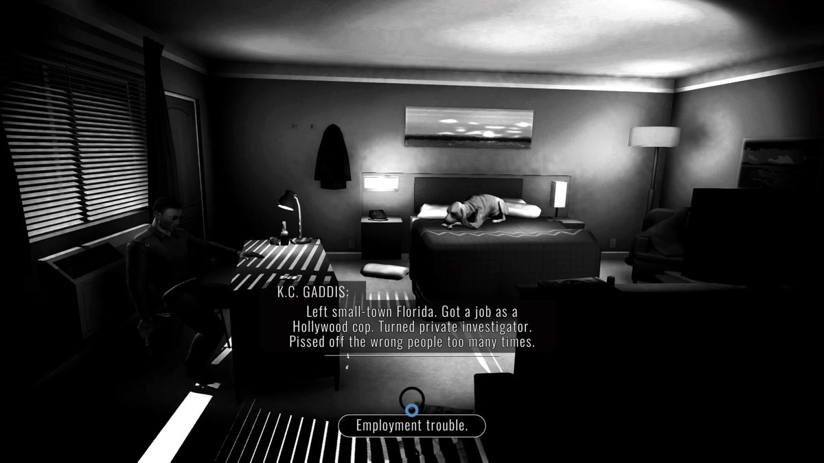 Knee Deep (PlayStation 4) screenshot: K.C., the third story protagonist, tells his back story