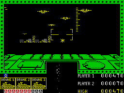 3D Seiddab Attack (ZX Spectrum) screenshot: Level 2 - intercepting fire missed... electric ball bellow cannon angle.