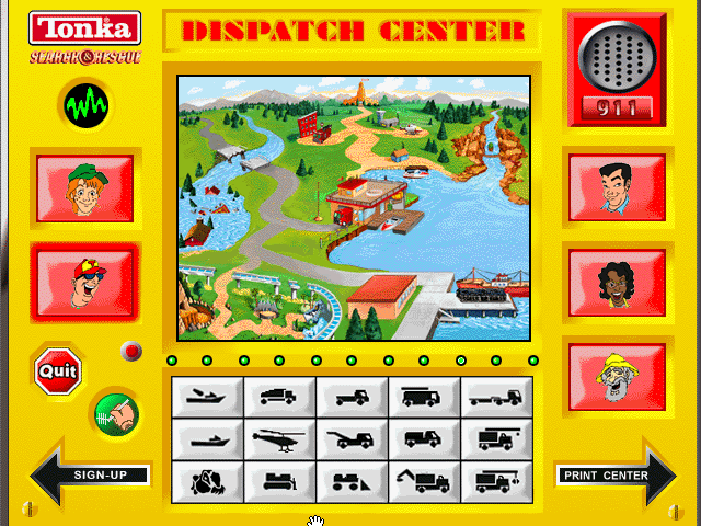 Tonka Search & Rescue (Windows 3.x) screenshot: The dispatch center