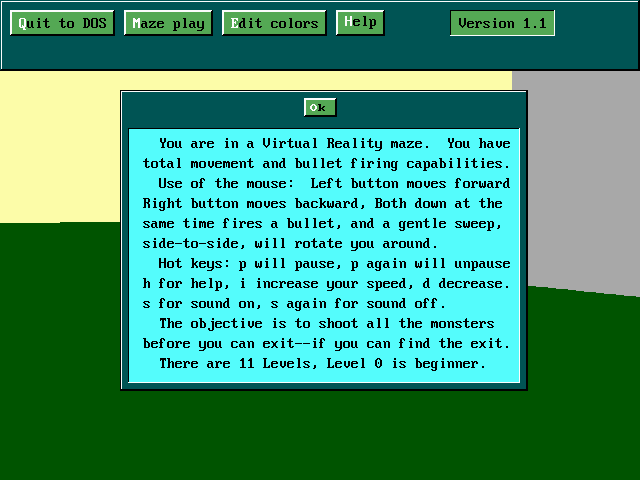 Maze Wars (DOS) screenshot: Help
