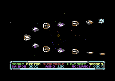 Cosmic Storm (Commodore 64) screenshot: Keep an eye out from side-screen waves