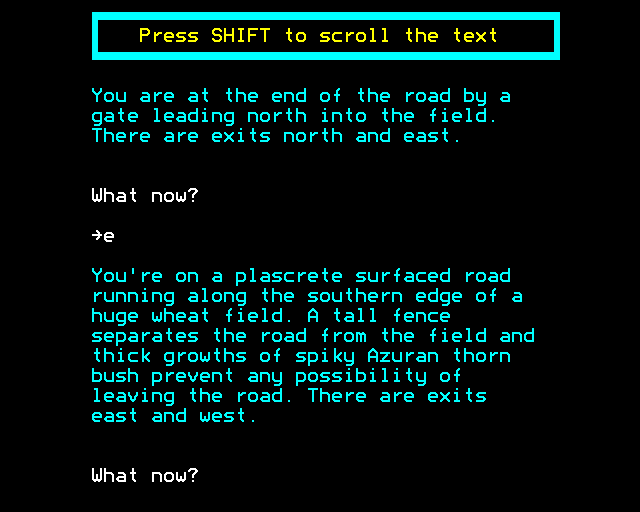Plague Planet (BBC Micro) screenshot: Along a Road