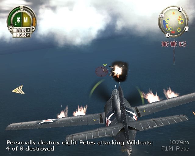 Heroes of the Pacific (PlayStation 2) screenshot: Wildcat pilot uses zoom camera to destroy Petes