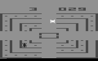 Dodge 'Em (Atari 2600) screenshot: The game in black and white mode