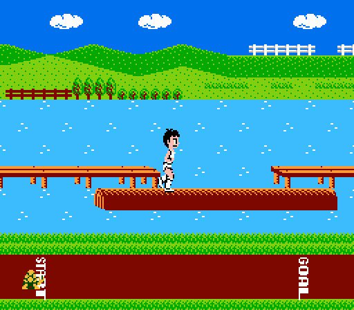 Athletic World (NES) screenshot: The event "Log Hopping"