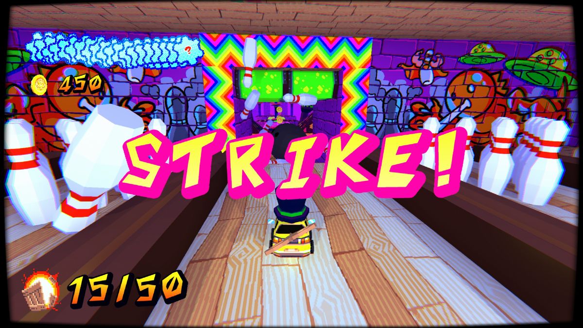 Yellow Taxi Goes Vroom (Windows) screenshot: Bowling in an arcade.