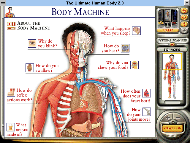 The Ultimate Human Body 2.0 (Windows 3.x) screenshot: Using the systems scanner