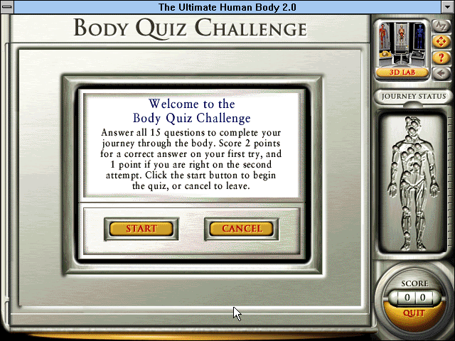 The Ultimate Human Body 2.0 (Windows 3.x) screenshot: Starting a quiz