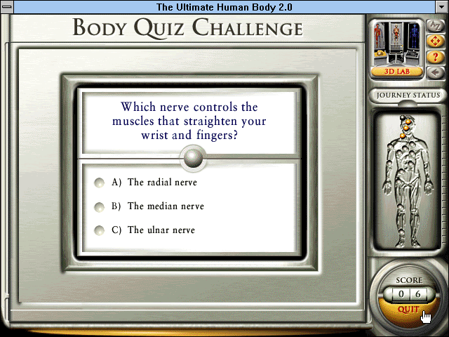 The Ultimate Human Body 2.0 (Windows 3.x) screenshot: Answering a question