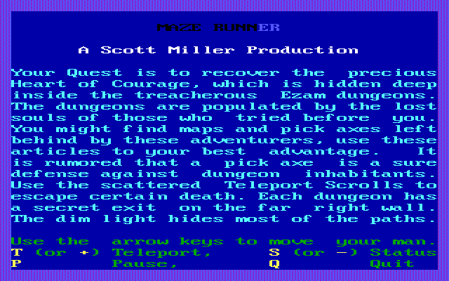 Maze Runner (DOS) screenshot: Title screen