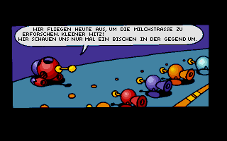 Whoop: Abenteuer in den Weiten des Weltraums (DOS) screenshot: Intro: We're going for a trip