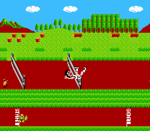 Athletic World (NES) screenshot: Player collides with the hurdle
