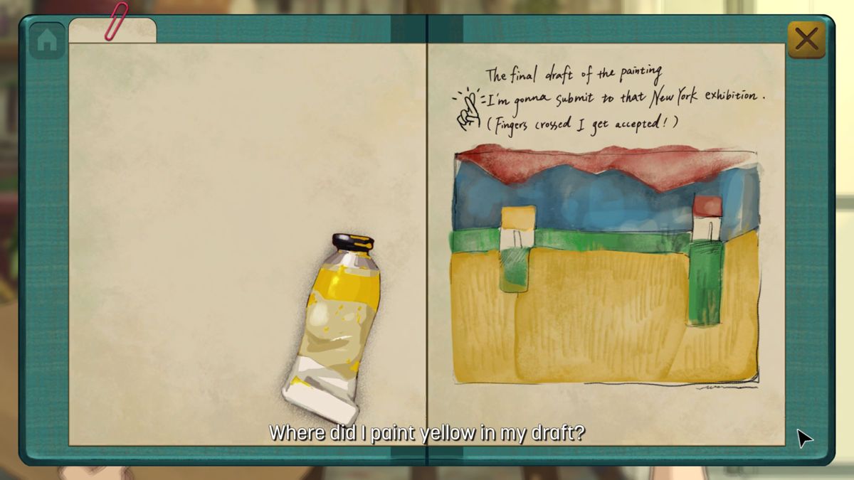 Behind the Frame: The Finest Scenery (Windows) screenshot: Demo Game: So I have a sketch and I have yellow paintm time to get to work