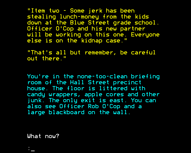 Cops (BBC Micro) screenshot: Starting the Adventure