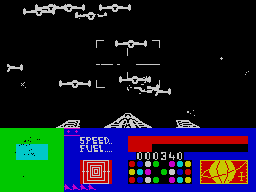 3D Space Wars (ZX Spectrum) screenshot: Level 2 - Seiddab armada dispersion. Geee that was intense.