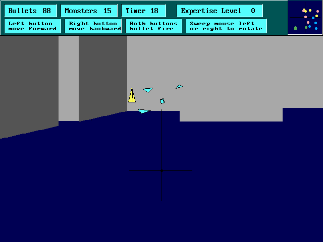 Maze Wars (DOS) screenshot: Missed a shot