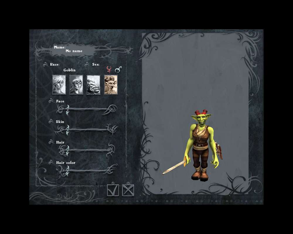 Silverfall (Windows) screenshot: character selection: a cute female goblin
