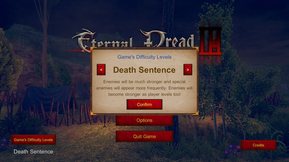 Eternal Dread III (Windows) screenshot: There are four difficulty settings, Casual, Normal, Dreadful and this