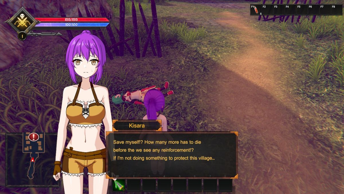 Eternal Dread III (Windows) screenshot: Kisara, rogue class, returns to her village to find it has been wiped out