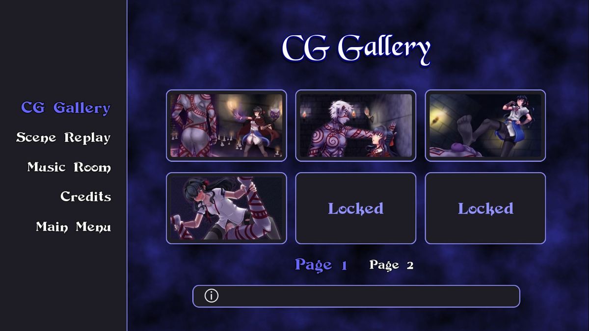 Magebuster: Amorous Augury (Windows) screenshot: As the game is played and replayed images associated with each ending are unlocked
