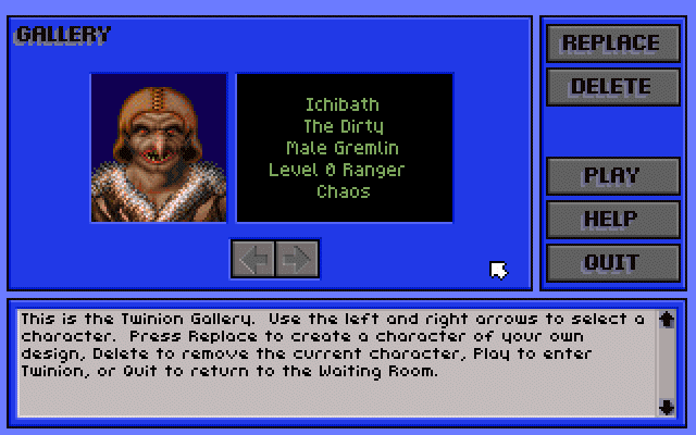 Fates of Twinion (DOS) screenshot: The character creation screen. Few games allow you to play gremlines.