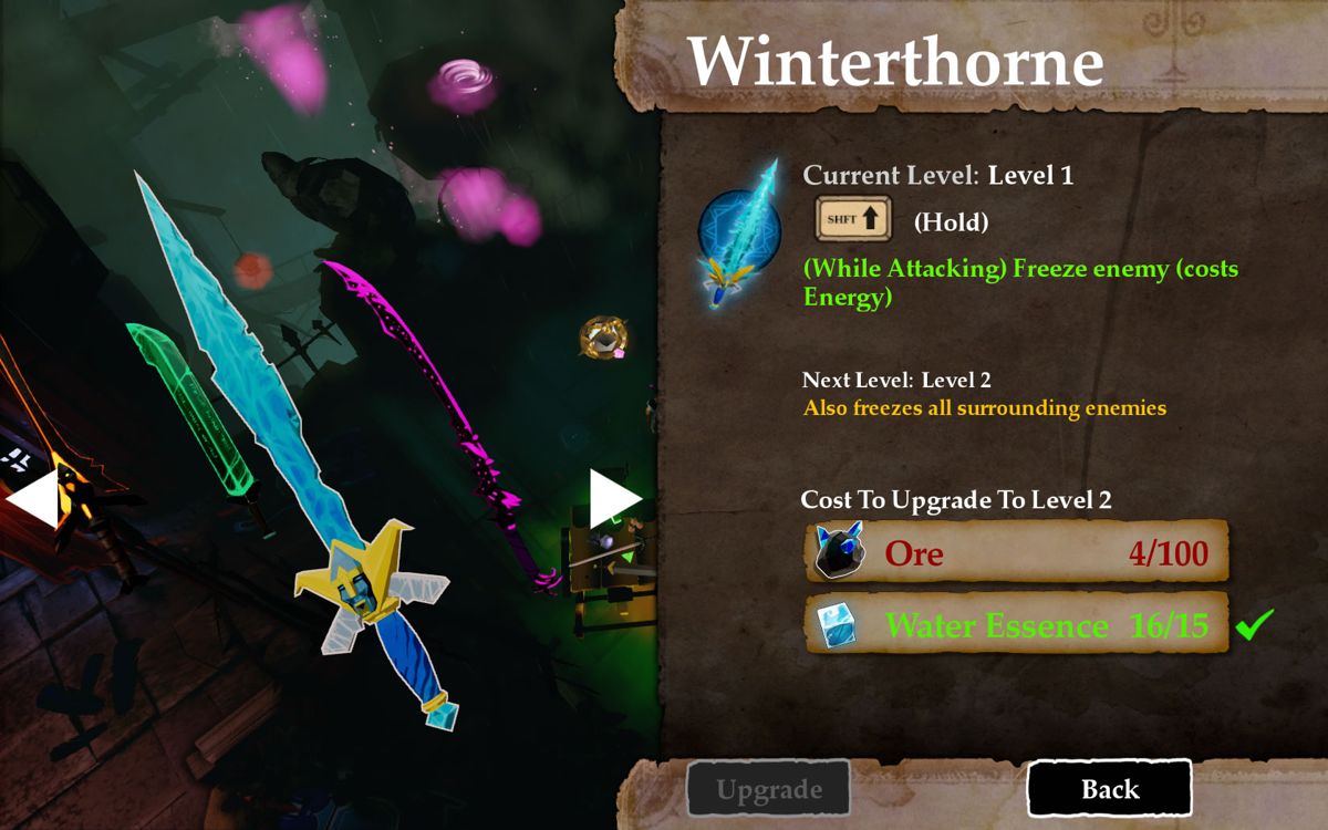Stories: The Path of Destinies (Windows) screenshot: Here swords can be upgraded when the required amount and types of materials have been gathered.