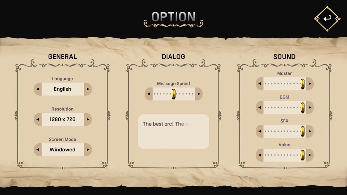 Fantastic Orc (Windows) screenshot: The game's configuration options.
