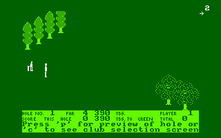 Handicap Golf (Amstrad CPC) screenshot: On the tee of the 1st hole