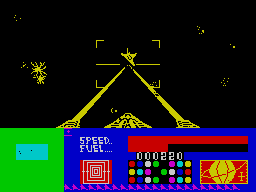 3D Space Wars (ZX Spectrum) screenshot: Level 1 - Firing at the last 2 Seiddabs.