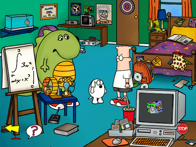 Young Dilbert Hi-Tech Hijinks (Windows 3.x) screenshot: We found a dinosaur by clicking around
