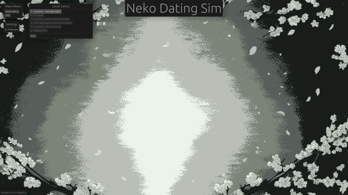 Neko Dating Sim (Windows) screenshot: Starting Sora's story and the level select menu popped up. As this is the first playthrough I will start at the beginning.