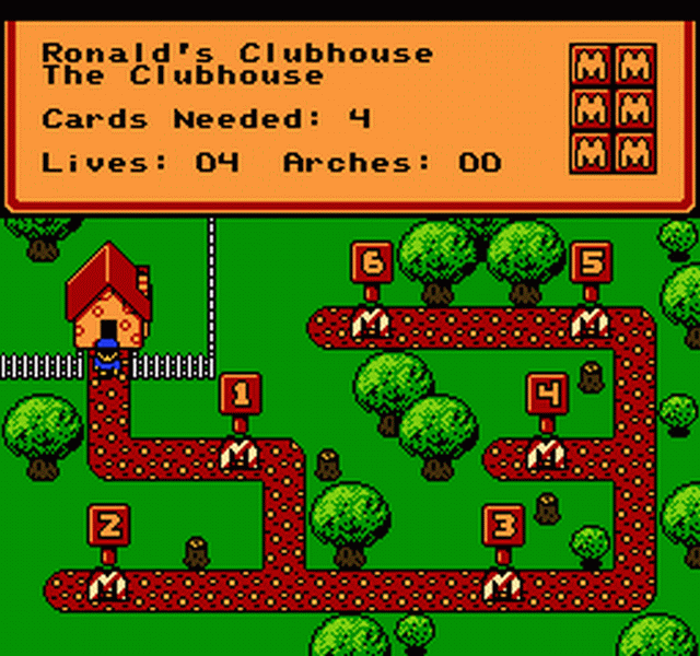 M.C. Kids (NES) screenshot: Map of Ronald's world