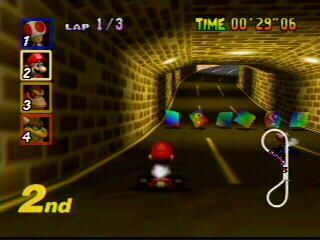 Mario Kart 64 (Nintendo 64) screenshot: Luigi Raceway - In The Tunnel!
