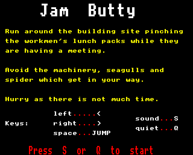 Triple Decker 3 (BBC Micro) screenshot: Jam Butty: Instructions