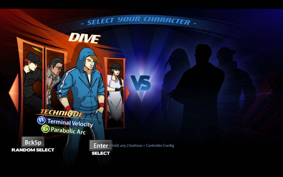 Divekick (Windows) screenshot: Fighter selection