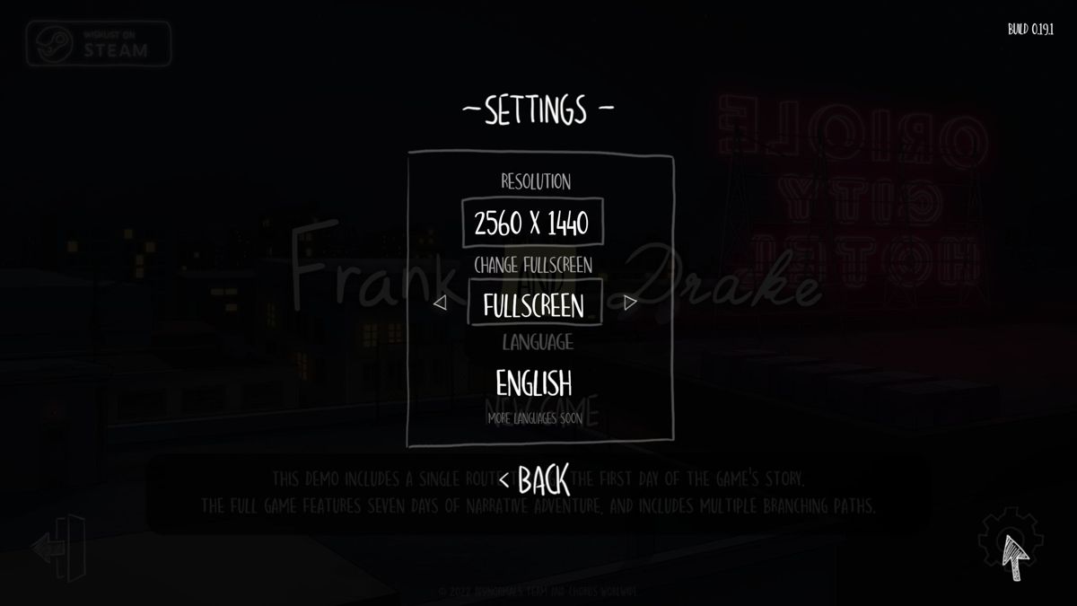 Frank and Drake (Windows) screenshot: Game Demo: Configration options