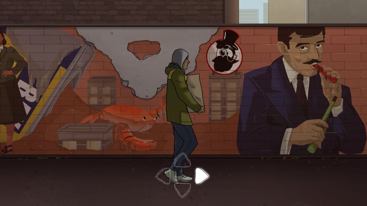 Frank and Drake (Windows) screenshot: Game Demo: The keyboard is used for movement. Parts of the graffiti are animated