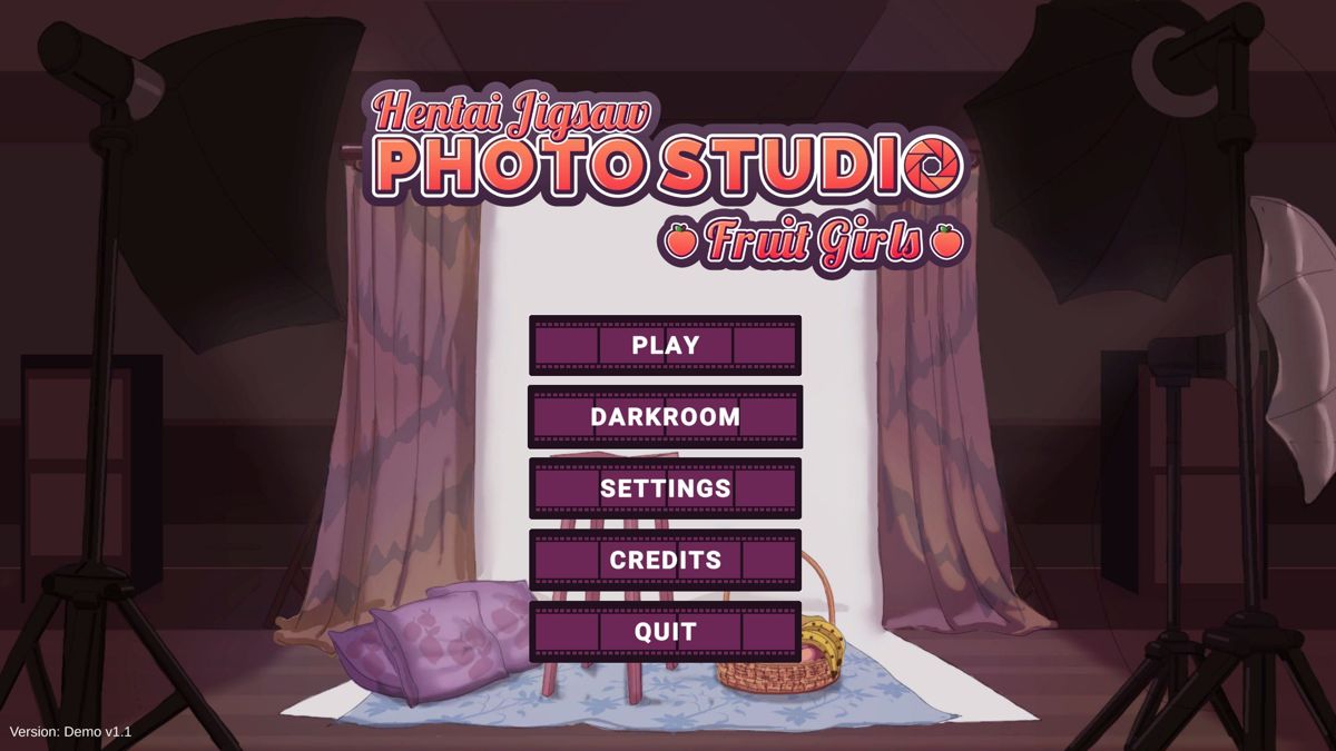 Fruit Girls: Hentai Jigsaw Photo Studio (Windows) screenshot: Game Demo: The title screen and menu